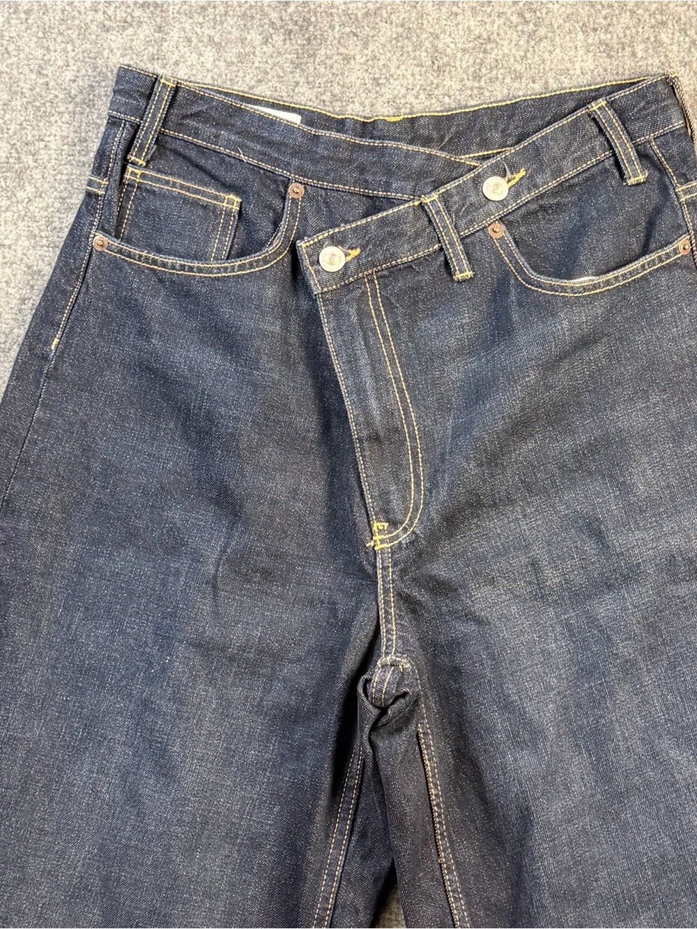 Zara Women’s Size 10 Asymmetrical Crossover Waist Wide Leg Dark Wash Jeans - Picture 4 of 14